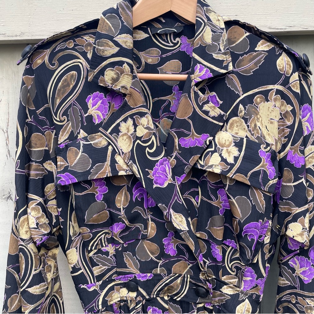 Vintage 80s Jumpsuit Floral Brocade Power Purple Gold 6